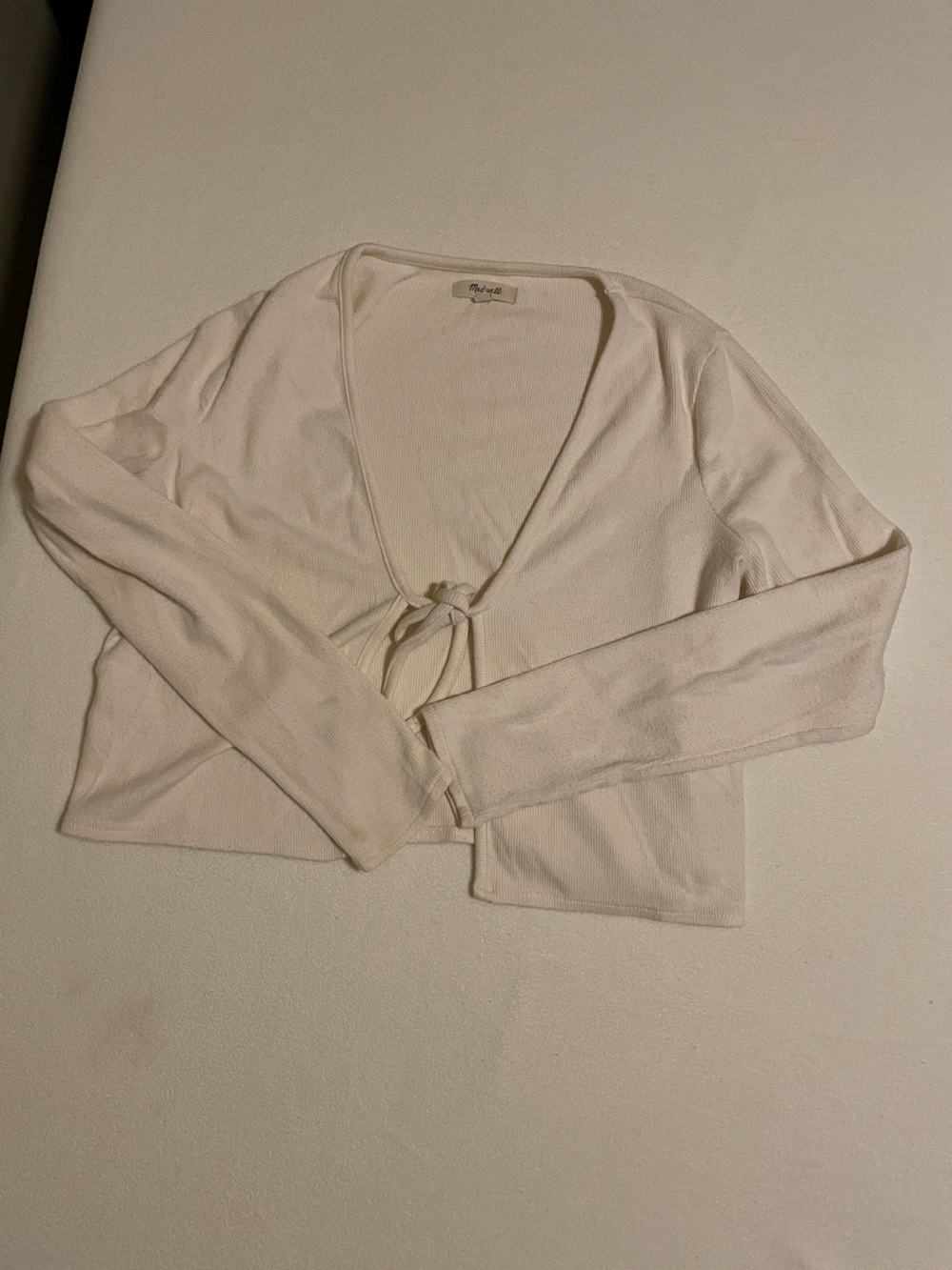 Madewell Ivory Ribbed Tie Front Cardigan